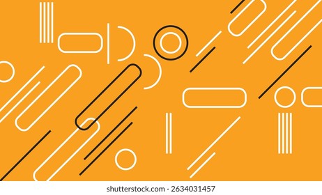 Energetic abstract design with capsules, circles, and angled lines on a vivid orange background. Ideal for digital projects and visual branding use.