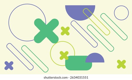 Energetic abstract design with colorful crosses, circles, and rounded lines on a light background. Perfect for modern branding and digital visuals.
