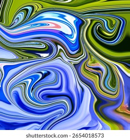Energetic abstract design with vivid blue, green, and purple swirls. Eye-catching, vibrant, and ideal for creative digital backgrounds or expressive design work.