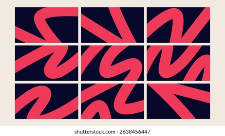 Energetic abstract illustration with bold red wavy strokes on dark background. Modern and expressive design perfect for dynamic branding and visual identity.