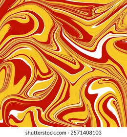 Energetic Abstract Marbling in Red and Yellow