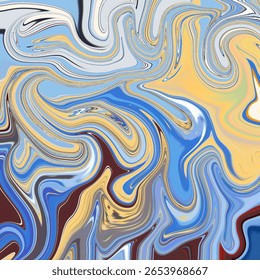 Energetic abstract mix of yellow, blue, and maroon in dynamic marbled strokes. A colorful, artistic explosion of shape, texture, and modern visual storytelling.