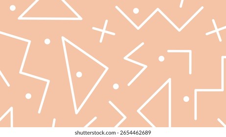 Energetic abstract peach background with sharp white triangles, jagged lines, and doodle elements. Fresh and bold design.