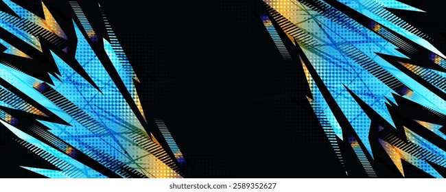 Energetic Abstract Sports Design with Vibrant Blue and Orange Gradient Brush Strokes With a Halftone Pattern