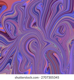 Energética abstrata redemoinho arte com textura fluida, gradiente de neon, fluido design, e padrão hipnótico em tons vívidos de roxo e laranja.