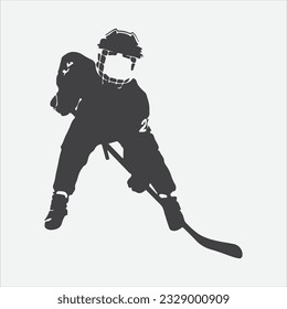 Energetic Action, Silhouettes of a Young Boy in Ice Hockey Gear Displaying Skills and Passion Against a Dynamic Background