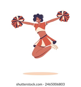 Energetic African American Female Cheerleader In Mid-jump, Exuding Happiness And Enthusiasm, Vector Illustration