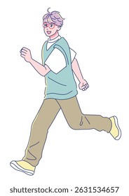 Energetic anime-style male student, whole body
