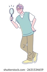 Energetic anime-style male student, whole body