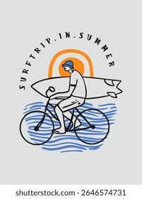 Arte enérgica de um surfista cavalgando as ondas, expressando liberdade e diversão de verão. Perfeito para roupas ativas e coleções de cultura de praia.