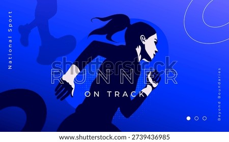 Energetic athletic running concept featuring a woman sprinter in motion. Ideal for sports tournament, healthy lifestyle campaigns, and National Sports Day event. Athlete silhouette in full sprint. 