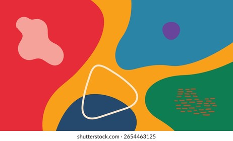 Energetic background with colorful blobs, fluid curves, and minimalistic design. Ideal for modern and creative compositions.