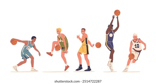 Energetic Basketball Players Characters In Various Dynamic Poses Capturing The Essence Of The Sport With Movement