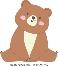 Energetic Bear Sitting with Spread Legs - Fun Flat Cartoon