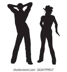 Energetic Black and White Silhouette of a One Pair Dancing