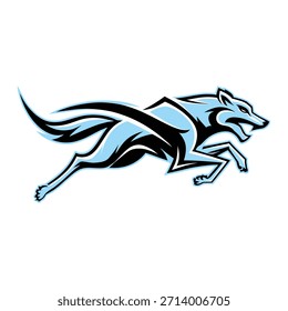 Mascote de Lobo Corredor Azul e Preto Energético