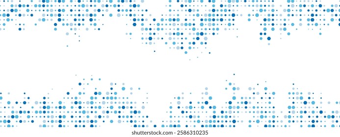 Energetic blue geometric frame. Chaotic hexagons, particles, and fragments create a textured cellular network feel. Great for business, tech, and medical posters, presentations. Vector illustration.