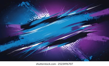 Energetic Blue and Purple Brush Texture Halftone Effect Grunge Background for Bold Sports Banner or Poster Design with Edgy and Dynamic Vibe