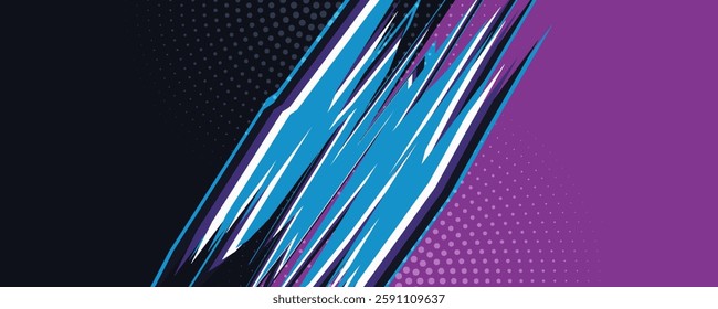 Energetic Blue and Purple Brush Texture Halftone Effect Grunge Background for Bold Sports Banner or Poster Design with Edgy and Dynamic Vibe