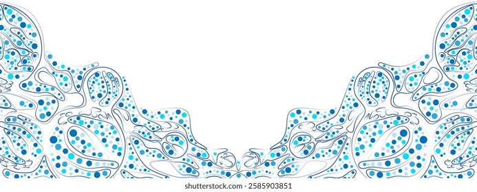 Energetic blue vector background with abstract, textured chaos. Lines, particles, and circles evoke a modern cellular network, perfect for tech, business, and medical use in presentations and banners.