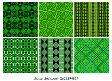 Energetic, bold, and structured, with a focus on contrast and rhythm through repetitive patterns. Ideal for projects in eco themes, tech aesthetics, or modern fabric textile design.