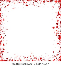 An energetic border of scattered red confetti pieces against a blank white canvas, perfect for festive or celebratory themed backgrounds