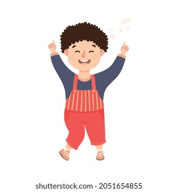 Energetic Boy Dancing Moving to Music Rythm Vector Illustration