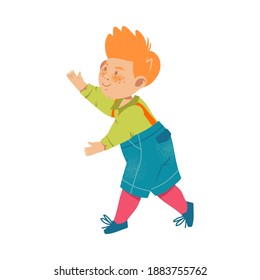 Energetic Boy with Freckles Performing Dancing Pas Vector Illustration