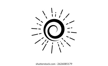 Energetic Bright Sun, black isolated silhouette