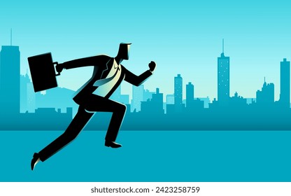 Energetic businessman running against the backdrop of a cityscape. Encapsulates the spirit of determination, ambition, and professional agility