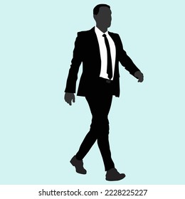energetic businessman with a sweeping gait in a strict suit. success. entrepreneurship. finance. monochrome. flat image.