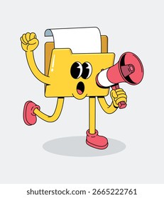 Energetic Cartoon Folder Maskottchen Ankündigung mit Megaphon