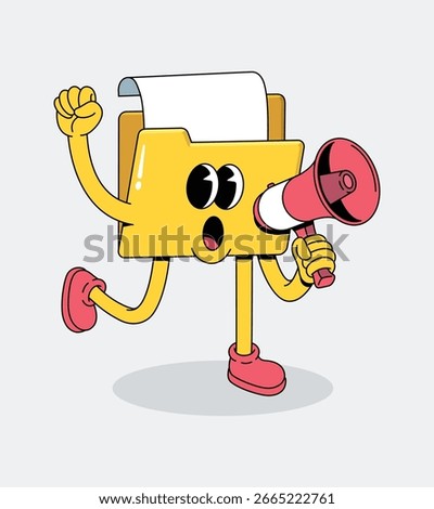 Energetic Cartoon Folder Mascot Announcing with Megaphone