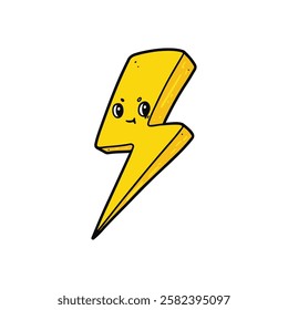 Energetic Cartoon Lightning Bolt with a Cute Face – Playful Hand-Drawn Art