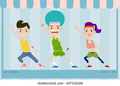 Energetic cartoon-style vector of people dancing under a canopy. Perfect for wellness, fitness, and lifestyle-themed designs.