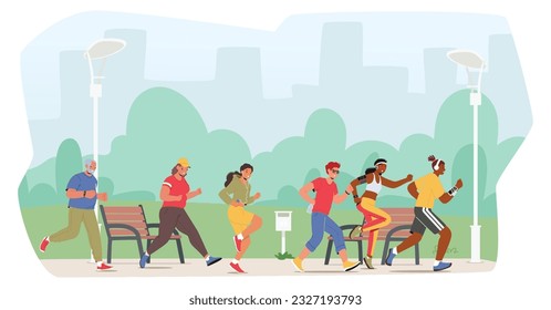 Energetic Characters Racing Through City Streets, Their Determination And Stamina On Full Display, As They Participate In A Thrilling And Challenging City Marathon. Cartoon People Vector Illustration