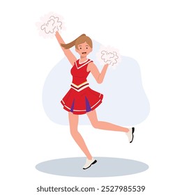 Energetic cheerleader girl in a bright uniform holding pom poms. Ideal for Fun and Sporty Projects.