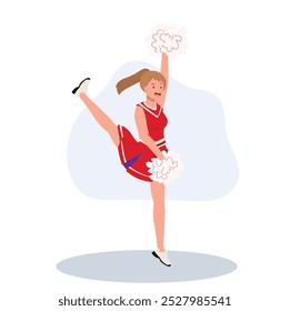 Energetic cheerleader girl in a bright uniform holding pom poms. Ideal for Fun and Sporty Projects.