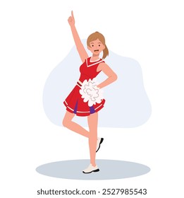 Energetic cheerleader girl in a bright uniform holding pom poms. Ideal for Fun and Sporty Projects.