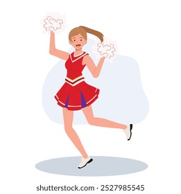 Energetic cheerleader girl in a bright uniform holding pom poms. Ideal for Fun and Sporty Projects.