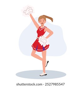 Energetic cheerleader girl in a bright uniform holding pom poms. Ideal for Fun and Sporty Projects.