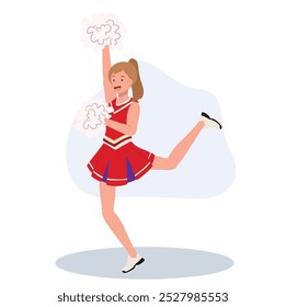 Energetic cheerleader girl in a bright uniform holding pom poms. Ideal for Fun and Sporty Projects.