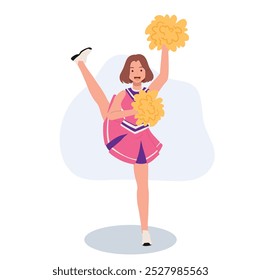 Energetic cheerleader girl in a bright uniform holding pom poms. Ideal for Fun and Sporty Projects.