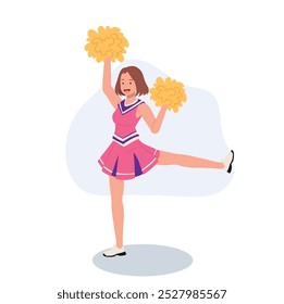 Energetic cheerleader girl in a bright uniform holding pom poms. Ideal for Fun and Sporty Projects.