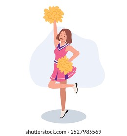 Energetic cheerleader girl in a bright uniform holding pom poms. Ideal for Fun and Sporty Projects.