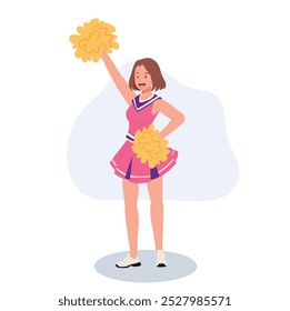 Energetic cheerleader girl in a bright uniform holding pom poms. Ideal for Fun and Sporty Projects.