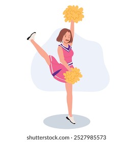 Energetic cheerleader girl in a bright uniform holding pom poms. Ideal for Fun and Sporty Projects.