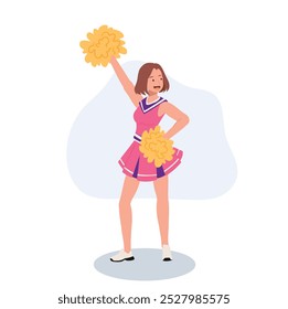 Energetic cheerleader girl in a bright uniform holding pom poms. Ideal for Fun and Sporty Projects.