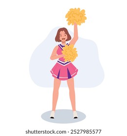 Energetic cheerleader girl in a bright uniform holding pom poms. Ideal for Fun and Sporty Projects.