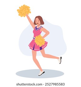 Energetic cheerleader girl in a bright uniform holding pom poms. Ideal for Fun and Sporty Projects.